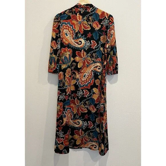 Nicole Miller Women’s Dress Size 8 Floral paisley Button 3/4 Sleeve - Picture 10 of 12